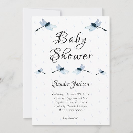 Blue Dragonfly Boy Baby shower Uitnodiging (Voorkant)