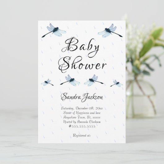 Blue Dragonfly Boy Baby shower Uitnodiging (Staand voorkant)
