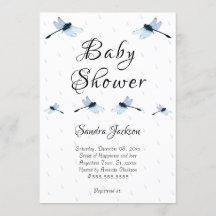 Blue Dragonfly Boy Baby shower Uitnodiging