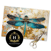 Blue Dragonfly  Daisy Botanische Decoupage Tissuepapier