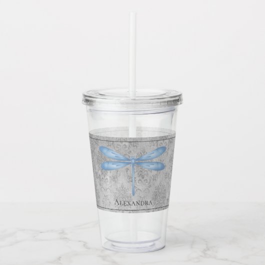 Blue Dragonfly Damask Acryl Drinkbeker (Voorkant)