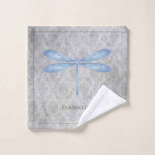 Blue Dragonfly Damask Bad Handdoek (Wasdoekje)