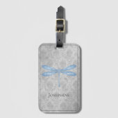 Blue Dragonfly Damask Bagagelabel (Voorkant (verticaal))
