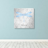 Blue Dragonfly Damask Canvas Afdruk (Insitu (Houten vloer))
