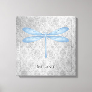 Blue Dragonfly Damask Canvas Afdruk