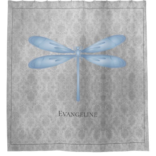 Blue Dragonfly Damask Douchegordijn (Voorkant)