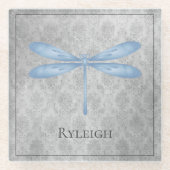 Blue Dragonfly Damask Glazen Onderzetter (Voorkant)