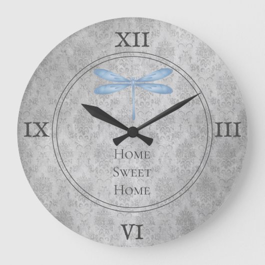 Blue Dragonfly Damask Grote Klok (Voorkant)