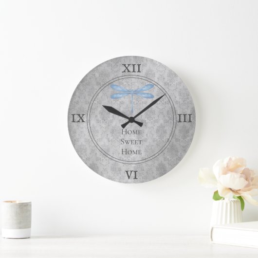 Blue Dragonfly Damask Grote Klok (Huis)