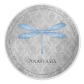 Blue Dragonfly Damask Keramische Knop (Voorkant)