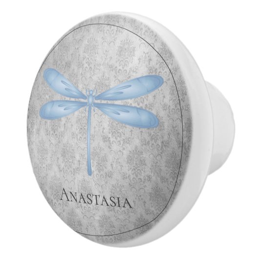 Blue Dragonfly Damask Keramische Knop (Rechts)