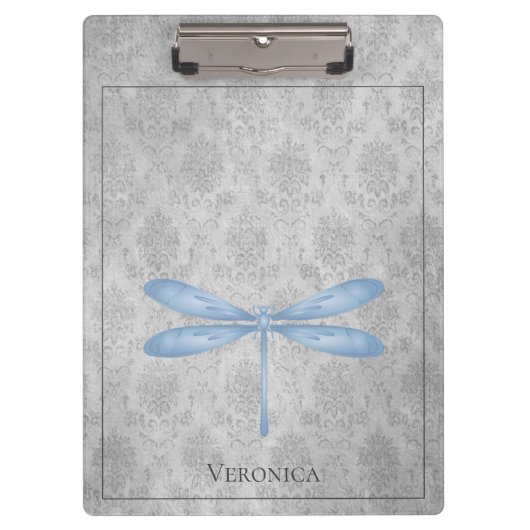 Blue Dragonfly Damask Klembord (Voorkant)