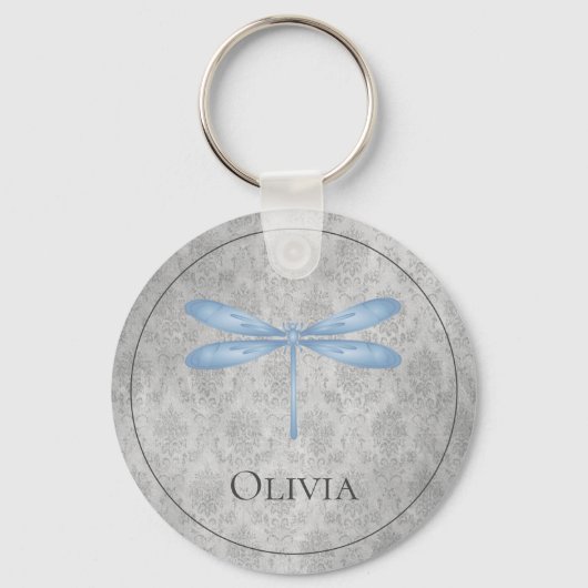 Blue Dragonfly Damask Sleutelhanger (Voorkant)