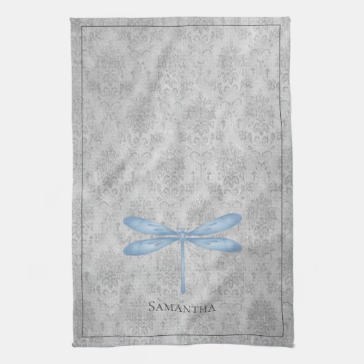 Blue Dragonfly Damask Theedoek (Verticaal)