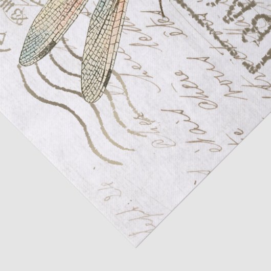 Blue Dragonfly Franse Script Postmark Decoupage Tissuepapier (Detail)
