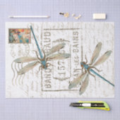 Blue Dragonfly Franse Script Postmark Decoupage Tissuepapier (Craft)