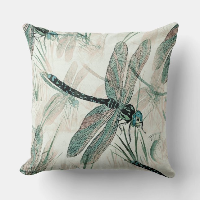 Blue Dragonfly - Fun Insect Pattern Kussen (Voorkant)
