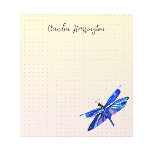 Blue Dragonfly gepersonaliseerde handgetekende pas Notitieblok (Voorkant)