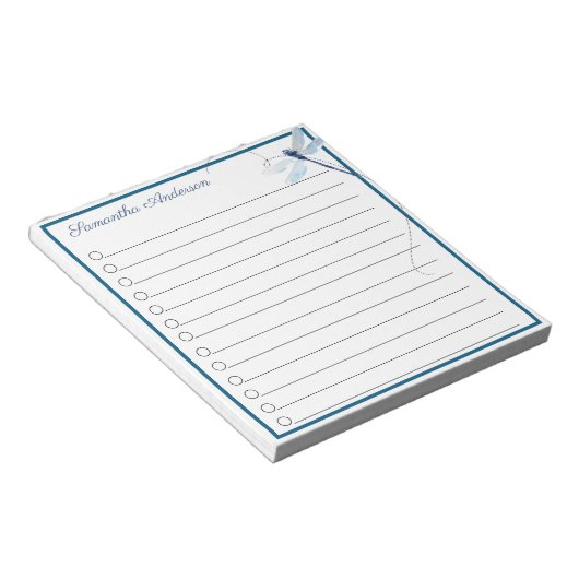 Blue Dragonfly in Flight Persoonlijke naam Notitieblok (Schuin)