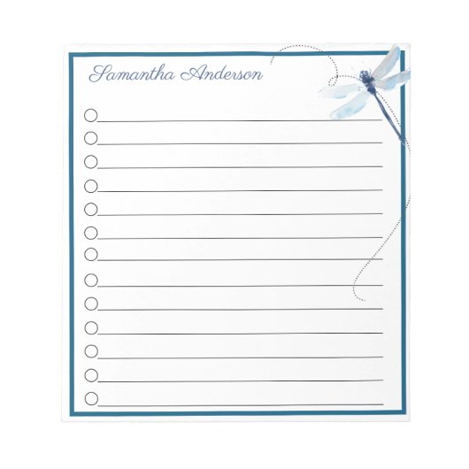 Blue Dragonfly in Flight Persoonlijke naam Notitieblok (Voorkant)