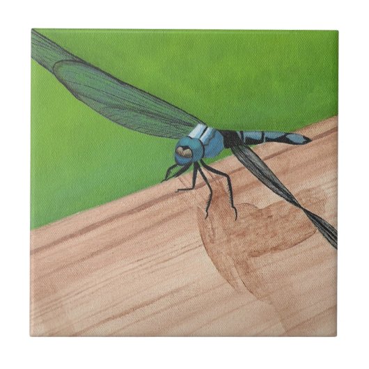 Blue Dragonfly Insect op een spoorstaaf Tegeltje (Voorkant)