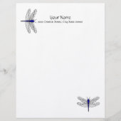 Blue Dragonfly Letterhead Linen Briefpapier Gepersonaliseerd Briefhoofd (Voorkant)