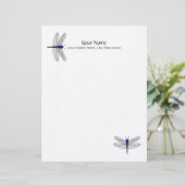 Blue Dragonfly Letterhead Linen Briefpapier Gepersonaliseerd Briefhoofd (Staand voorkant)