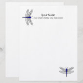 Blue Dragonfly Letterhead Linen Briefpapier Gepersonaliseerd Briefhoofd (Voorkant / Achterkant)