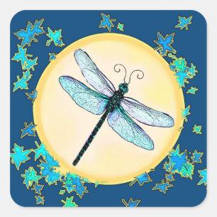 Blue Dragonfly met bladeren Stickers