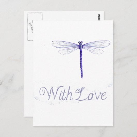 Blue Dragonfly met Briefkaart van liefde (Voorkant / Achterkant)