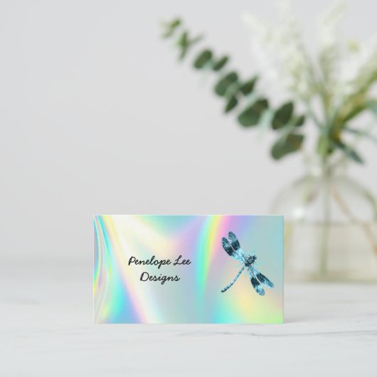 Blue Dragonfly Minimalistisch Classy Opalescent Visitekaartje (Staand voorkant)