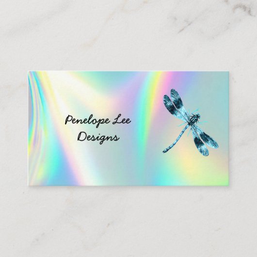 Blue Dragonfly Minimalistisch Classy Opalescent Visitekaartje (Voorkant)