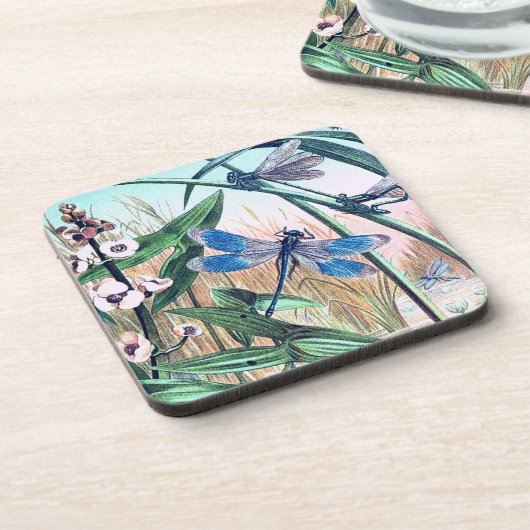 Blue Dragonfly op de  afbeelding van de vijver Bier Onderzetter (Linkerzijde)