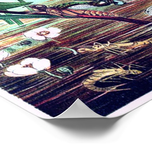 Blue Dragonfly op de afbeelding van de vijver Poster (Hoek)