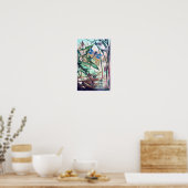 Blue Dragonfly op de  afbeelding van de vijver Poster (Keuken)