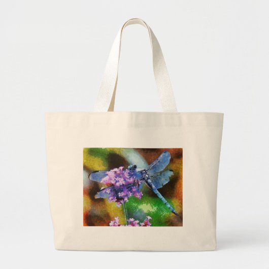 Blue Dragonfly op Wild Garlic Dot Art Grote Tote Bag (Voorkant)