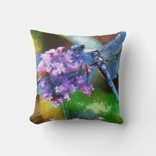 Blue Dragonfly op Wild Garlic Dot Art Kussen