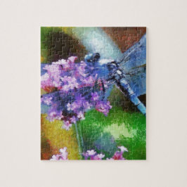 Blue Dragonfly op Wild Garlic Dot Art Legpuzzel