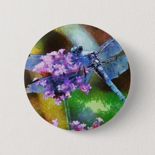 Blue Dragonfly op Wild Garlic Dot Art Ronde Button 5,7 Cm (Voorkant)