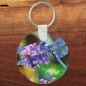Blue Dragonfly op Wild Garlic Dot Art Sleutelhanger (Voorkant)