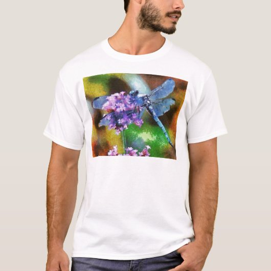 Blue Dragonfly op Wild Garlic Dot Art T-shirt (Voorkant)