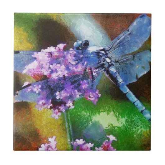 Blue Dragonfly op Wild Garlic Dot Art Tegeltje (Voorkant)