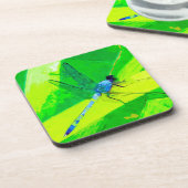 Blue Dragonfly over Green Abstract Impressionisme Drankjes Onderzetter (Linkerzijde)