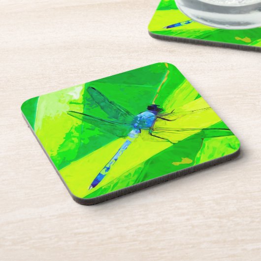 Blue Dragonfly over Green Abstract Impressionisme Drankjes Onderzetter (Linkerzijde)