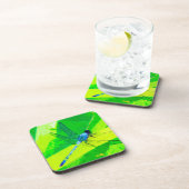 Blue Dragonfly over Green Abstract Impressionisme Drankjes Onderzetter (Rechterzijde)