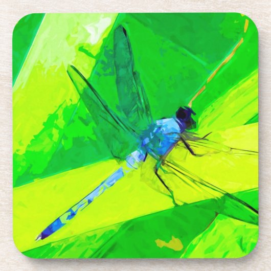 Blue Dragonfly over Green Abstract Impressionisme Drankjes Onderzetter (Voorkant)