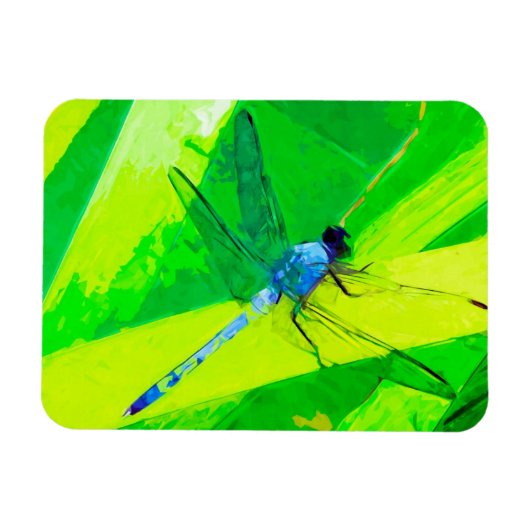 Blue Dragonfly over Green Abstract Impressionisme Magneet (Horizontaal)