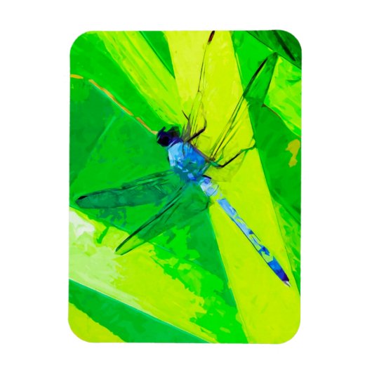 Blue Dragonfly over Green Abstract Impressionisme Magneet (Verticaal)
