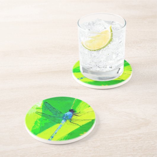 Blue Dragonfly over Green Abstract Impressionisme Zandsteen Onderzetter (Zijkant)
