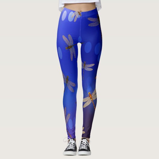 Blue Dragonfly Pattern Leggings (Voorkant)
